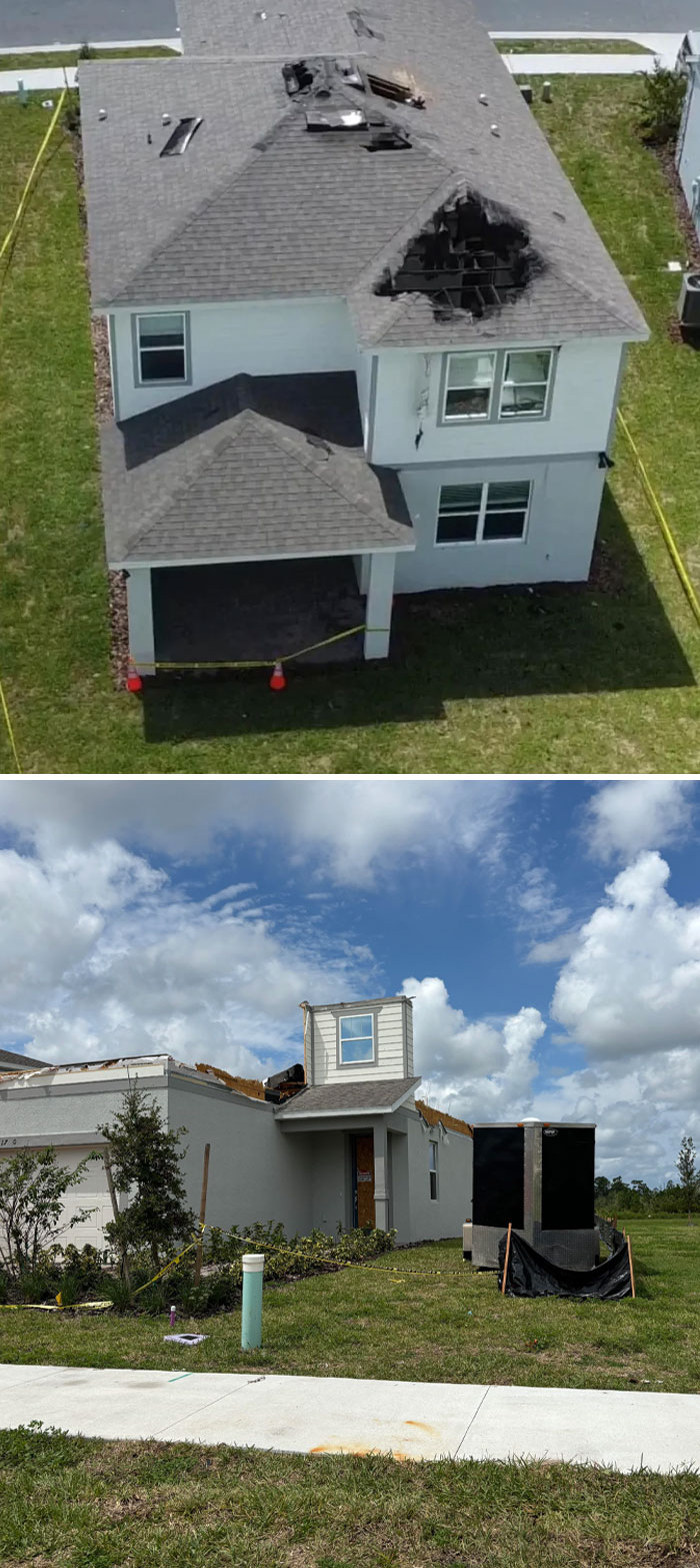 Neighbor's House Got Struck By Lightning Twice, Two Days After They Closed On It. They Had To Gut The Whole Top Floor Because Of Rain And Electrical Damage