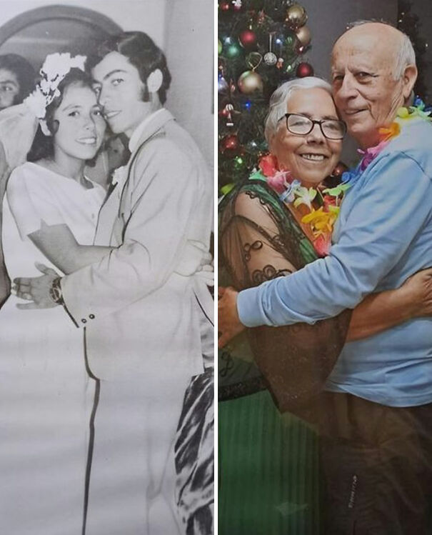 My Grandparents In 1971 At Their Wedding And In 2021, More Than 49 Years Later