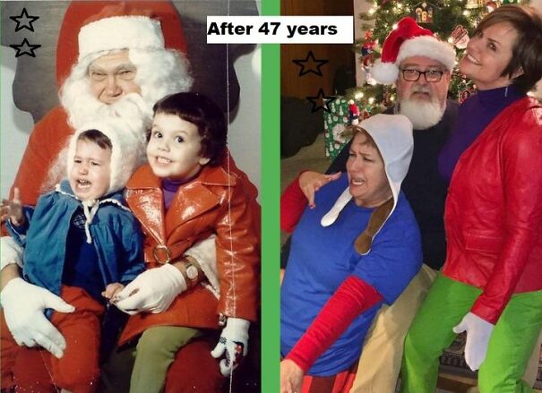 1970/2017 Me In The Red Pleather Jacket And Sister. Present Day Santa Is My Brother In Law