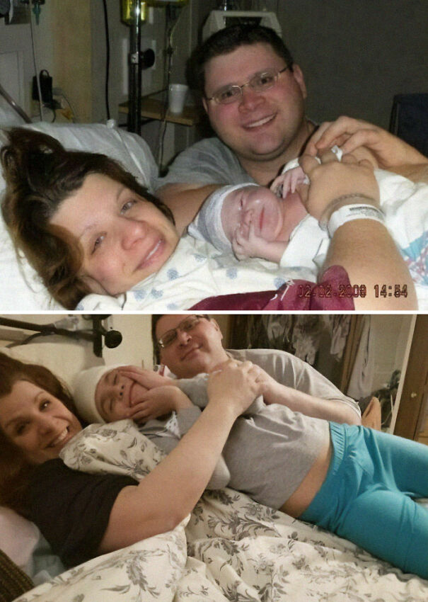 The First Photo Of Our Daughter And A Photo 10 Years Later