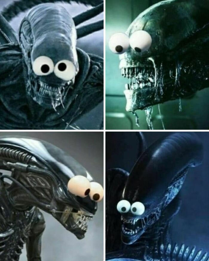 Added Cookie Monster Eyes To The Xenomorph From 'Alien' And It Really Makes It Look A Lot Less Threatening This Way