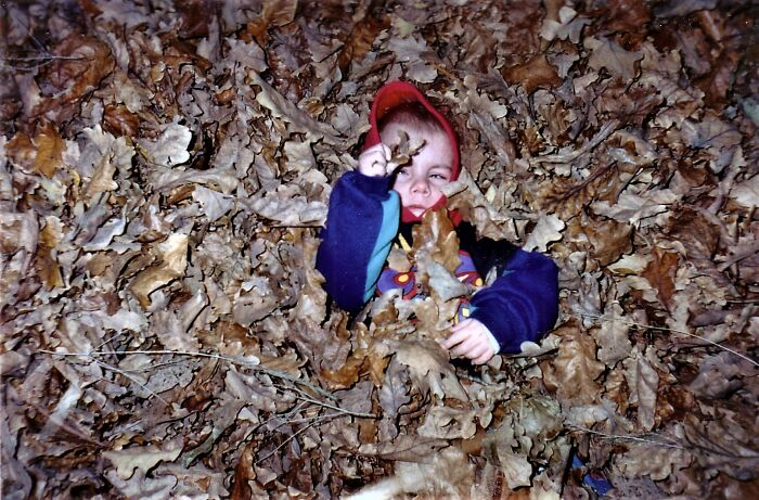 It's Spring Here In Australia, So Here's A Throw Back To My Little Brother (Then About 18 Months Old) Enjoying A Pile Of Autumn Leaves