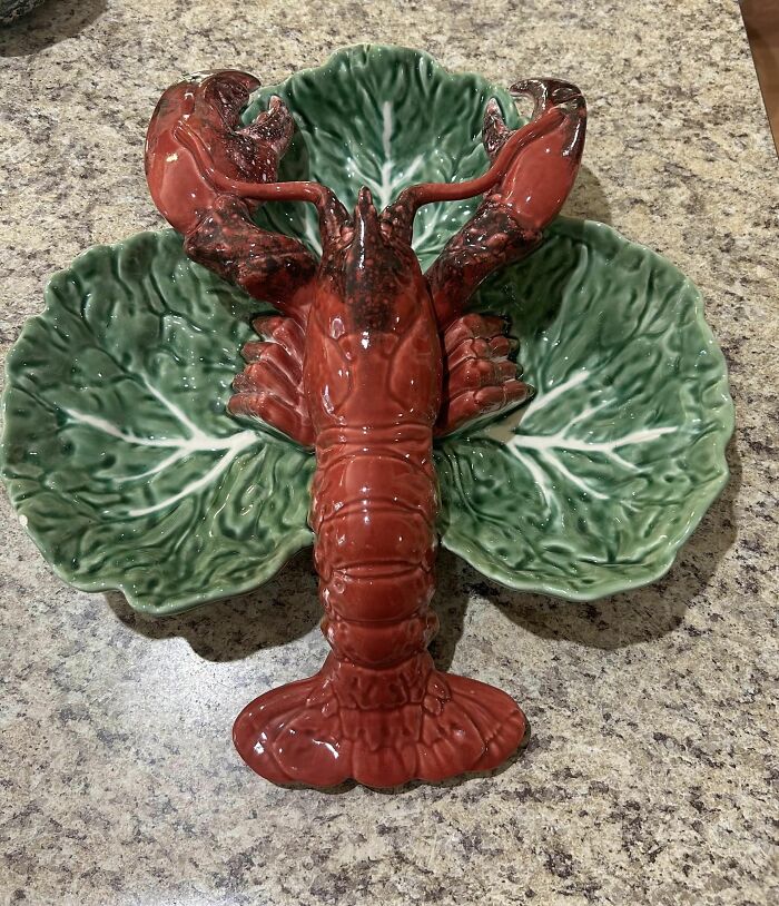 Found This Awesome Dish At A Yard Sale Today. My Husband Said It Spoke To Him So Now It Lives With Us. It Matches Nothing We Own. About The Size Of A Real Lobster