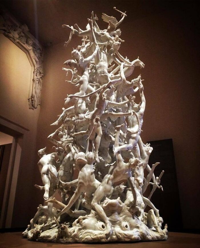 The Fall Of The Rebel Angels, A 168 Cm (5"6') Statue With More Than Sixty Figures Carved From A Single Block Of Marble By Agostino Fasolato