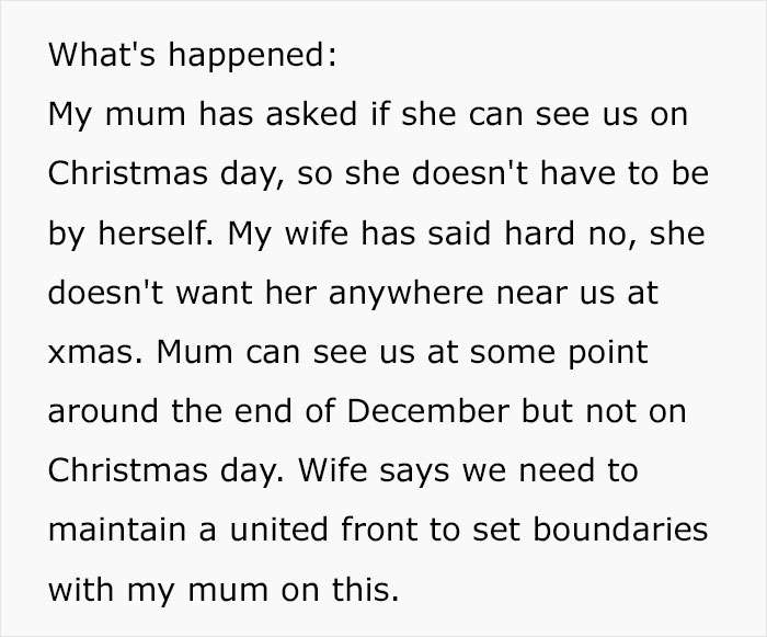 Man Annoyed Wife Won’t Have His Mom Over For Christmas, Netizens Actually Agree With The Wife