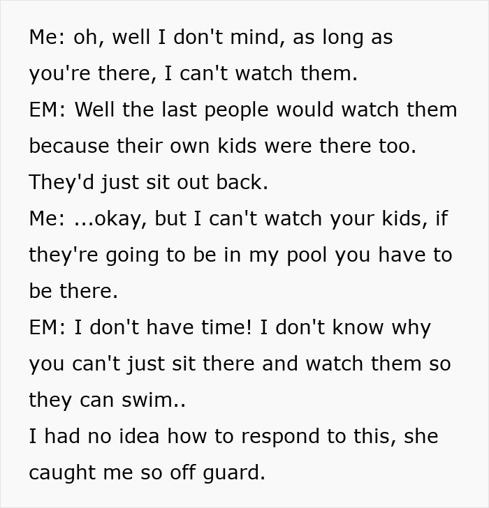 New Homeowner Stunned By Neighbor's Demand That They Watch Her Kids While They Swim In Their Pool