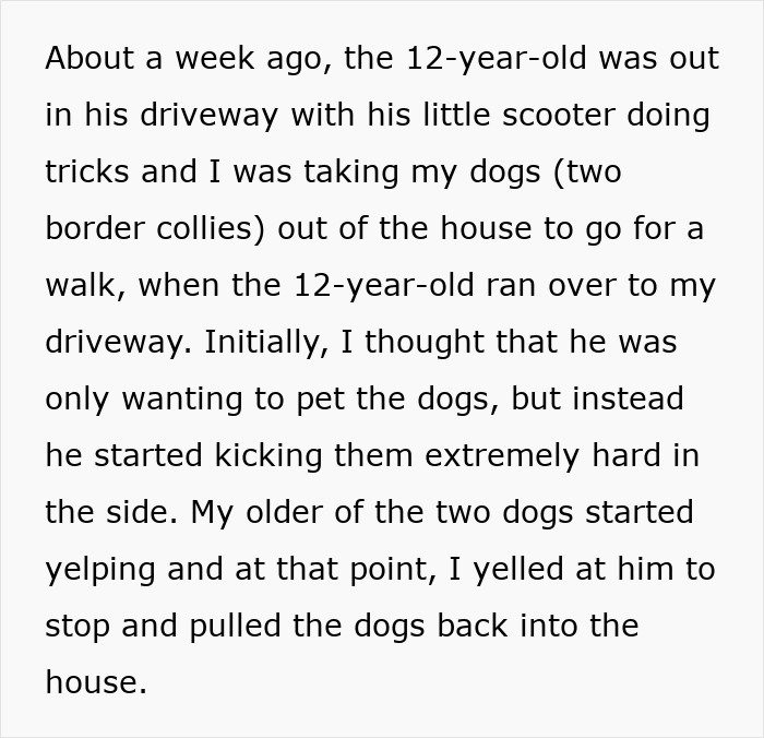 New Neighbor's Kid Thinks He Can Go Around Kicking Dogs, Sees His Parents Arrested And CPS Called