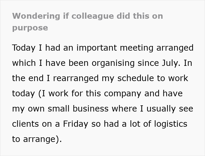 Boss Organizes Important Meeting For Over 5 Years, Is Livid When Colleague Sabotages It