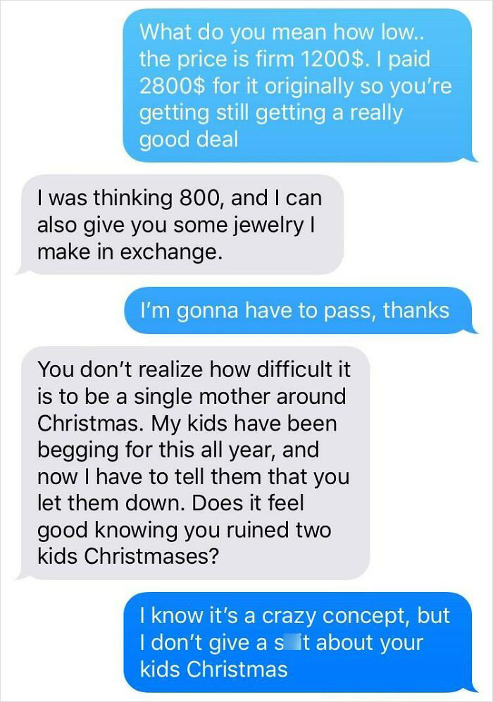 Selling A Used iMac For 1200$, Woman Asks “How Low” I Would Sell It For, Or If I’d Take 800 And Some Jewelry She Makes. Oh And I Also Ruined Christmas