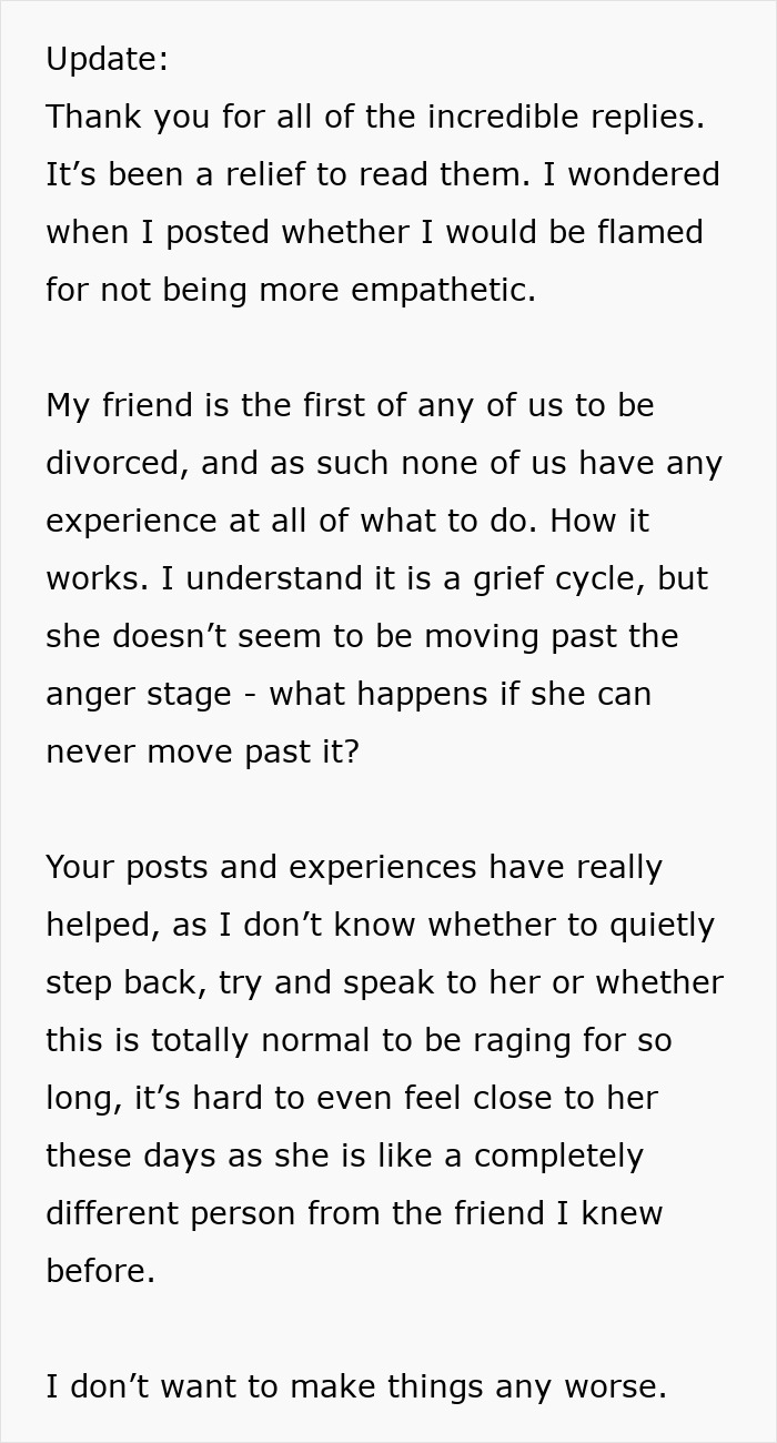 Woman Wonders What To Do About Her Friend, Who Became Overly Bitter After A Divorce