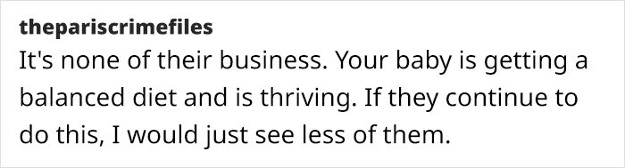 Comment offering support to a vegetarian mom about her baby's diet amidst family concerns.