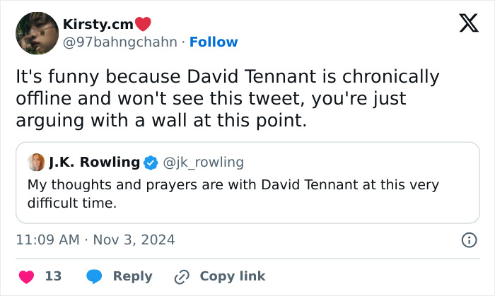 JK Rowling's Swipe At David Tennant Massively Backfires: "Such A Bitter Woman"