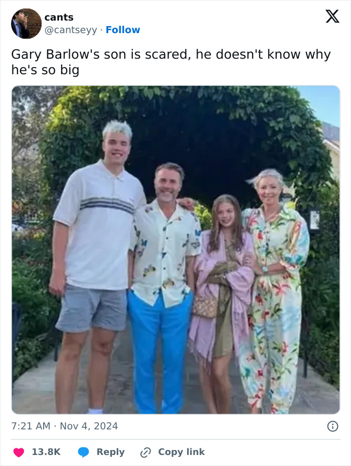 British Star Gary Barlow's Son Sparks Flood Of Hilarious Memes Over Towering Height