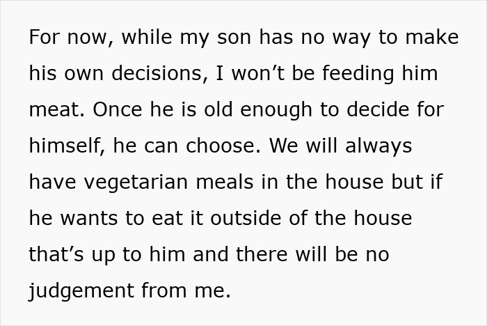 Text discussing a vegetarian mom's approach to feeding choices for her baby.