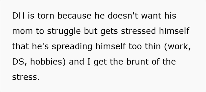 Text extract about a husband stressed by his responsibilities, including caring for his grieving mother.