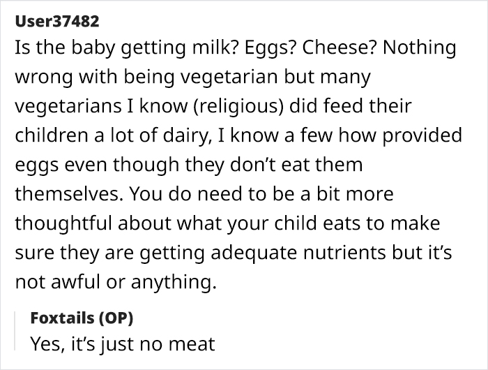 Text conversation about vegetarian parenting discussing dairy and egg consumption.