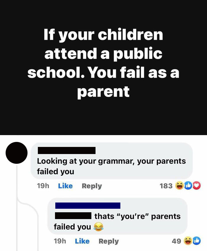 Screenshot of social media comments showcasing overly confident incorrect people in a grammar discussion.