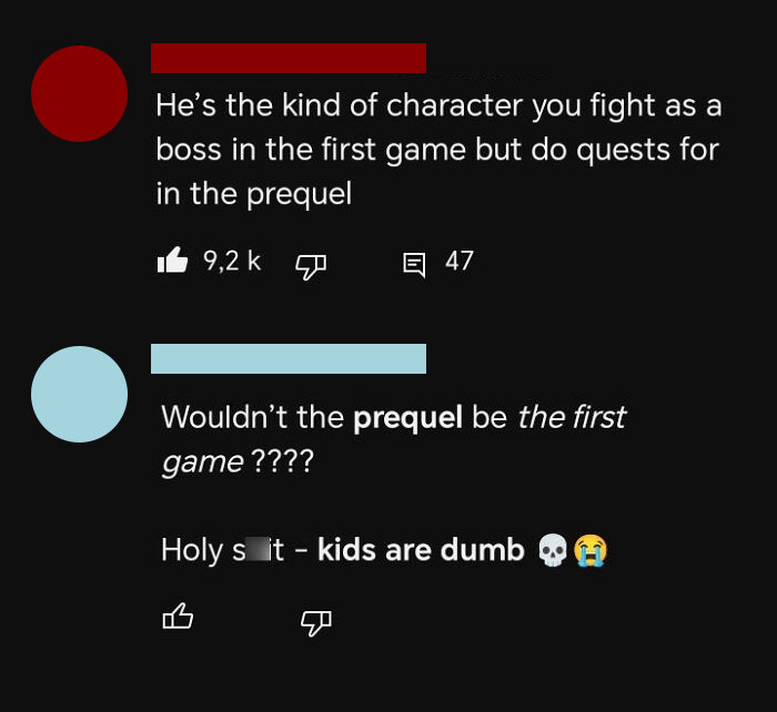 Comments depicting overly confident incorrect people discussing game prequels.