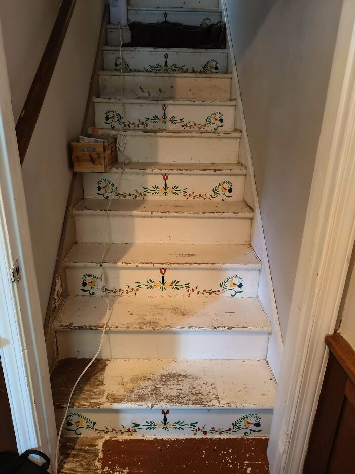 Found Hand Painted Folk Art On Stairs When I Removed Carpet