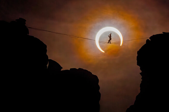 Outdoor Adventure: Winner - Highliner During Annular Solar Eclipse By Belva Hayden