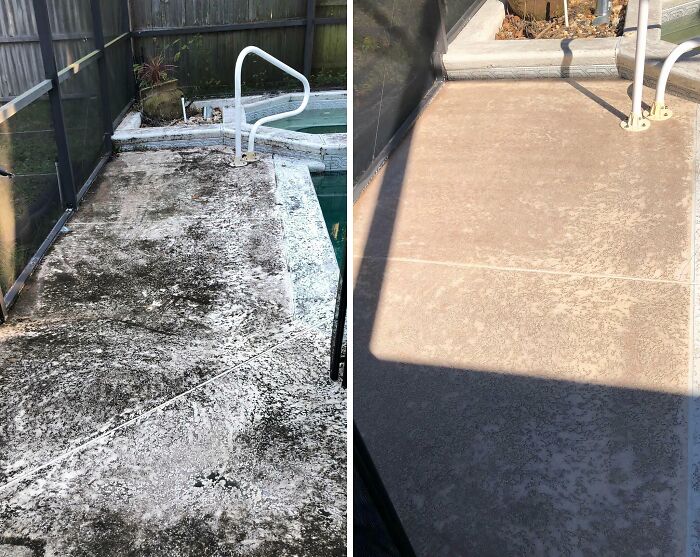 Before & After Pressure Washing The Pool Deck This Morning