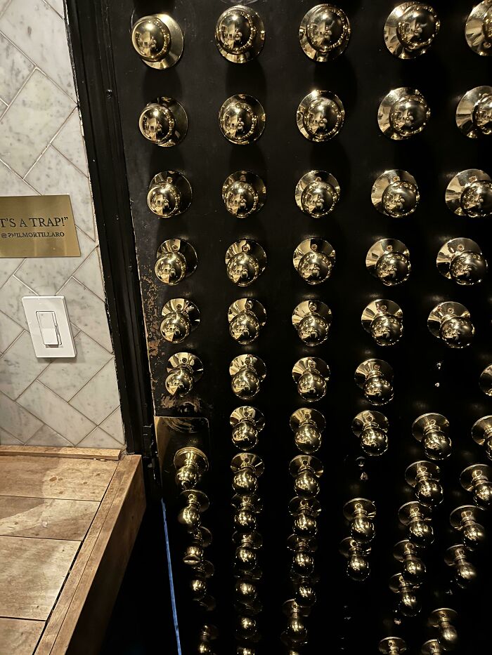 This Is The Inside Of The Bathroom Door At A Bar In NYC. After Some Cocktails, It Is Impossible To Pick The Right One On The First Try