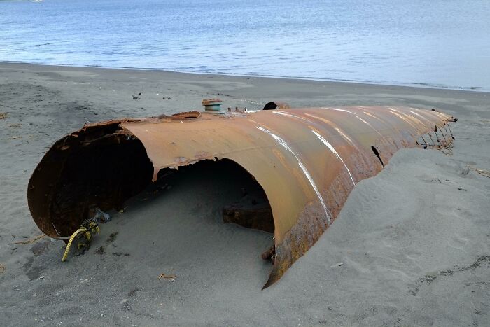 World War 2 Japanese Mini Submarine Wreck Still On The Beach On Adak Island, Alaska