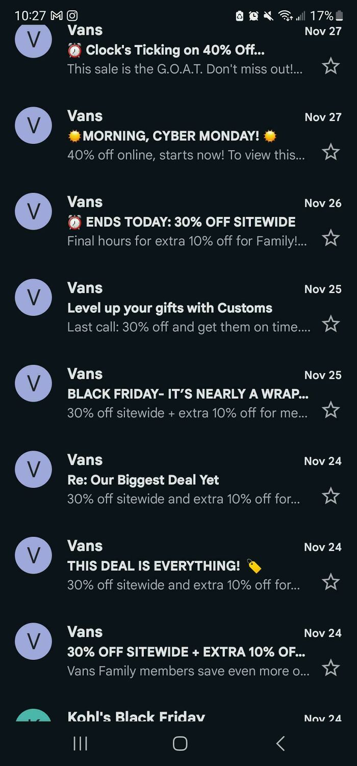 Trying To Find An Old Purchase I Made And Realized I Get Way Too Many E-Mails From Vans