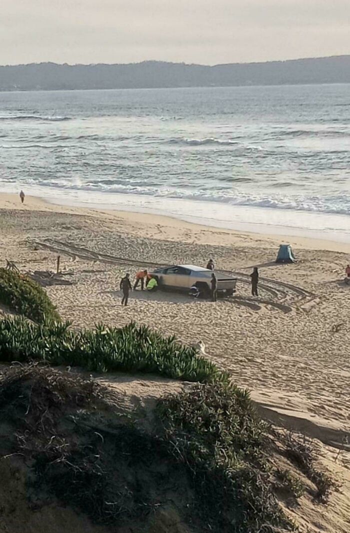 Cyber Truck Is Cyber Stuck On Local Santa Cruz Beach