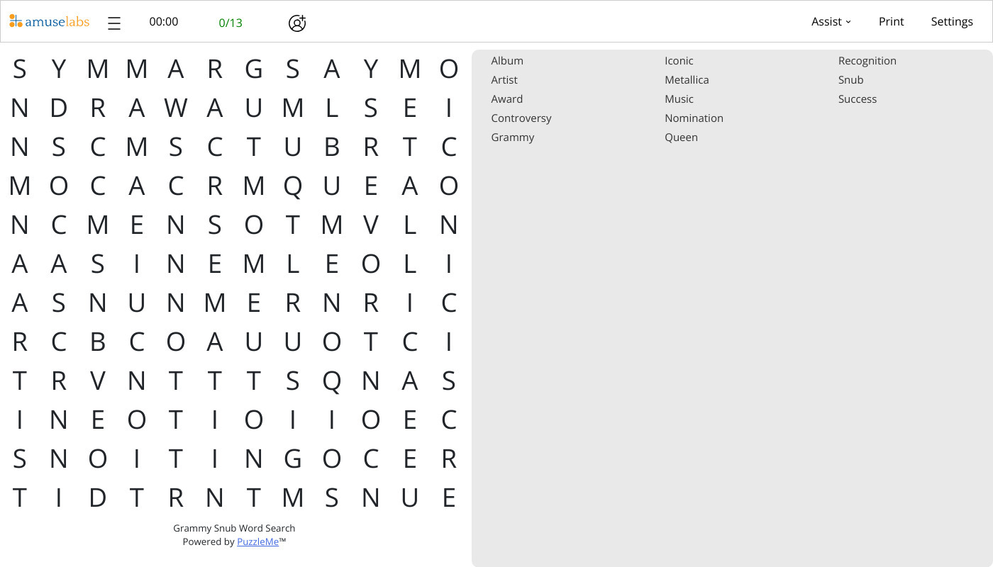 Grammy Snub Word Search