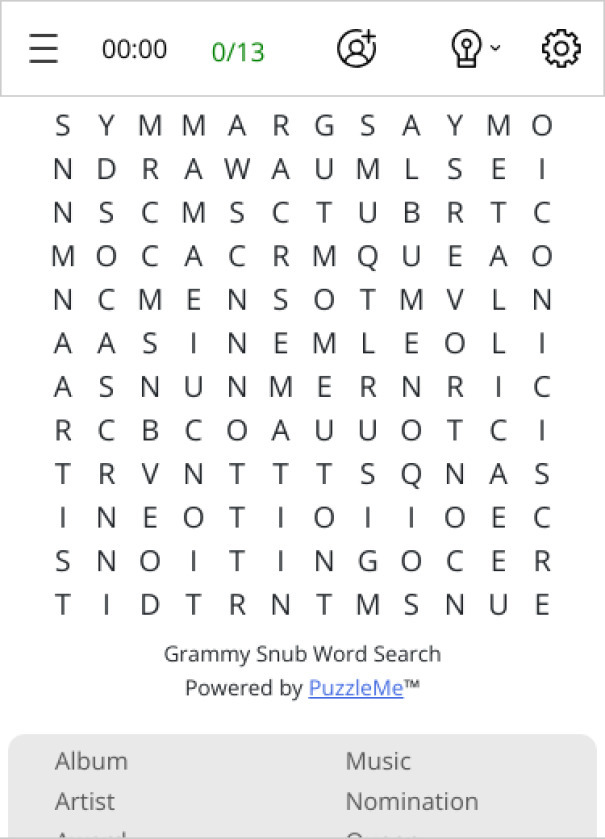 Grammy Snub Word Search