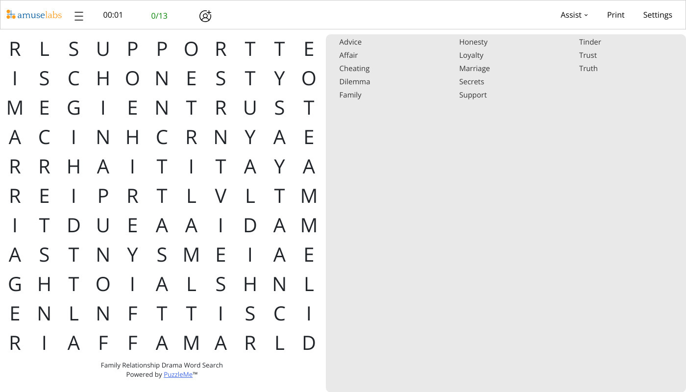 Family Relationship Drama Word Search