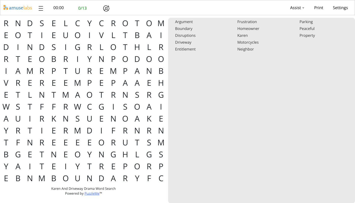 Karen And Driveway Drama Word Search