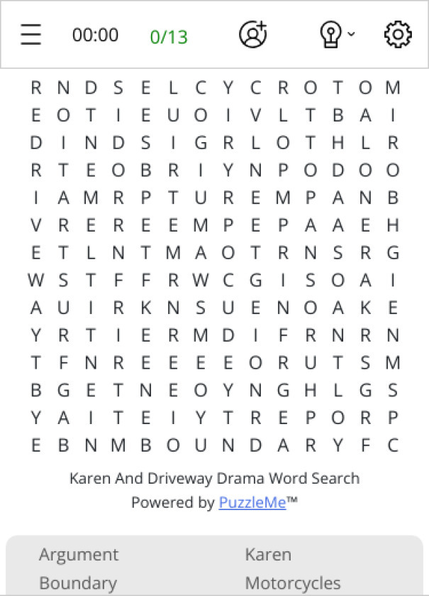 Karen And Driveway Drama Word Search