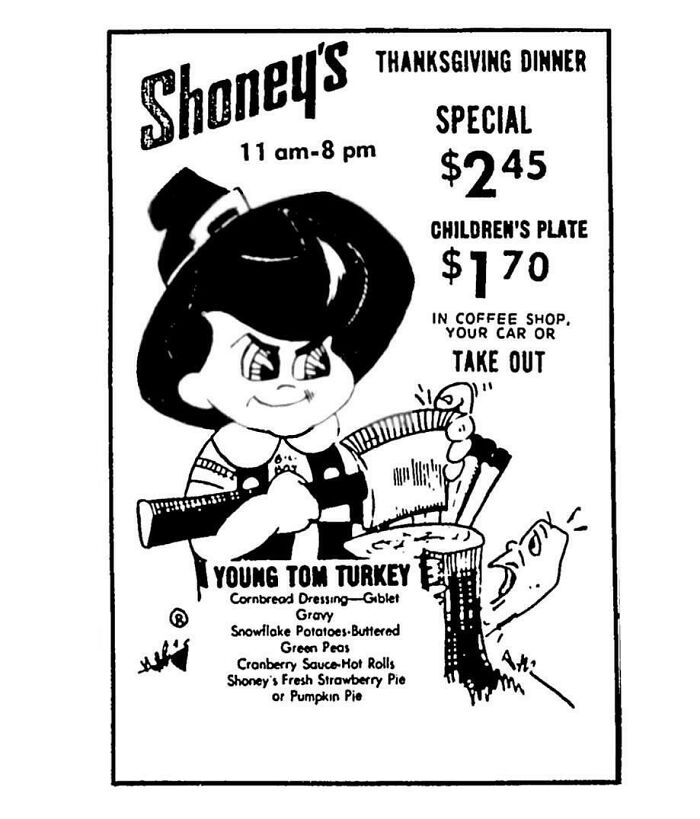 Shoney's Thanksgiving Dinner - November 1976