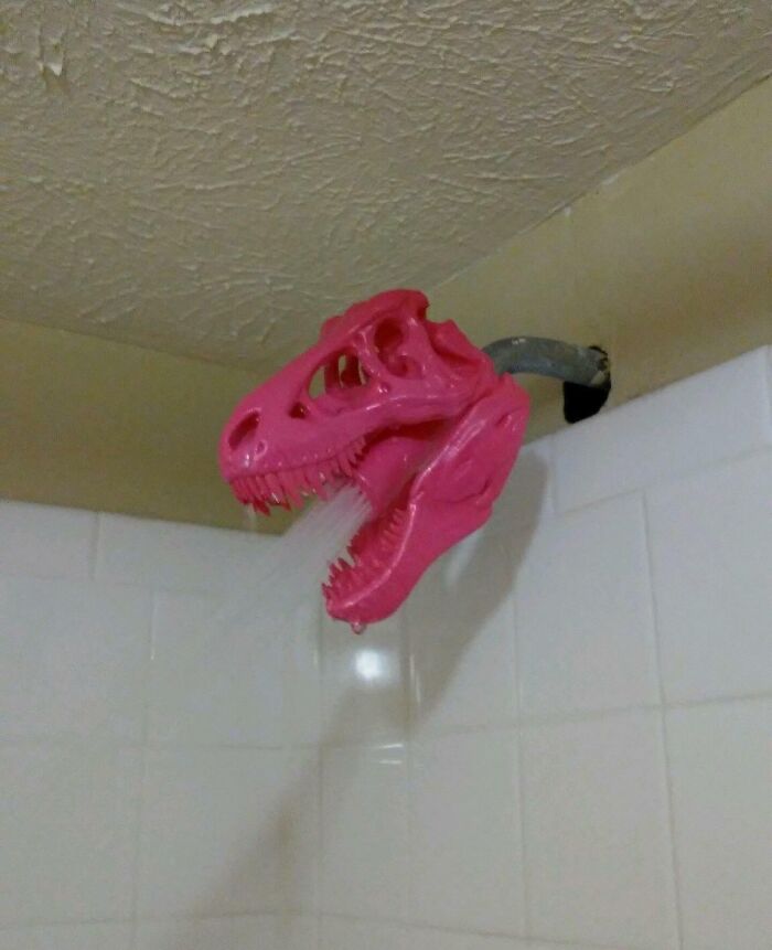 I Came Back To My Apartment To Find That My Roommate 3D Printed A T-Rex Shower Head