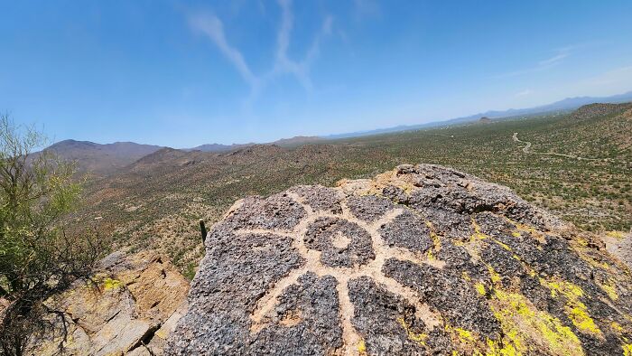 Glyph Found On Peak Near Contzen Pass, Saguaro Natl Park, Arizona, USA. Clouds Resemble Glyph