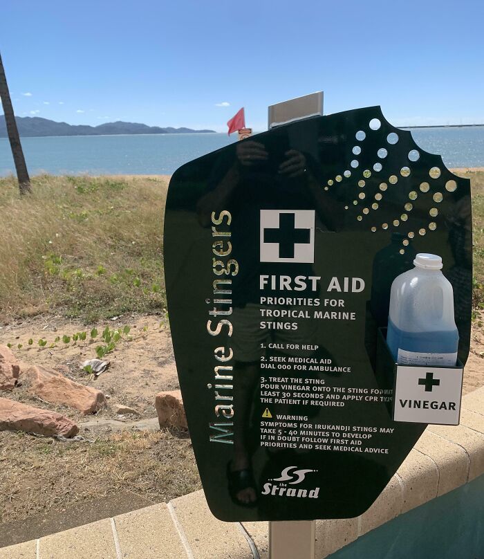 This Bottle Of Vinegar Is Official First Aid For Jellyfish Stings On A Beach In Australia