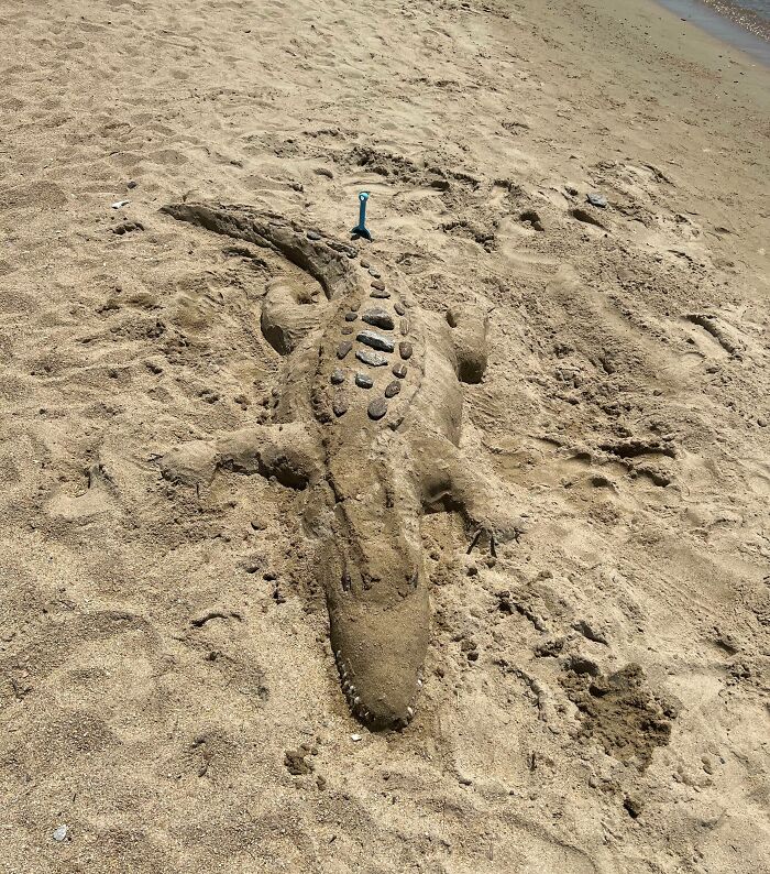 [oc] A Kid Made This Crocodile At The Beach