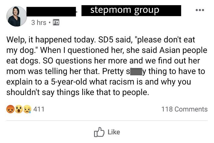 Extremely Racist Mother Tells Her 5 Year Old Daughter That Her Asian Stepmother Eats Dogs