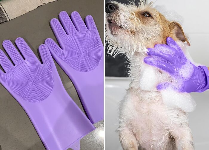 Get A Grip On Grime With The Silicone Scrubbing Gloves, Tough On Messes, Gentle On Hands - And Even Great For Scrubbing Your Furry Friends