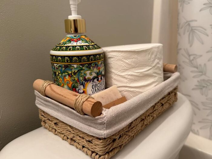 Provide A Convenient And Charming Storage Solution With A Wicker Storage Basket In The Bathroom, Filled With Essentials Like Toiletries, Towels, And More, Making Your Guests Feel Cared For And At Home