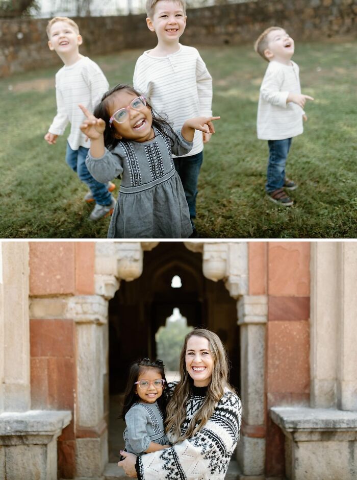 Children joyfully playing and smiling, highlighting a heartwarming adoption story in a serene outdoor setting.