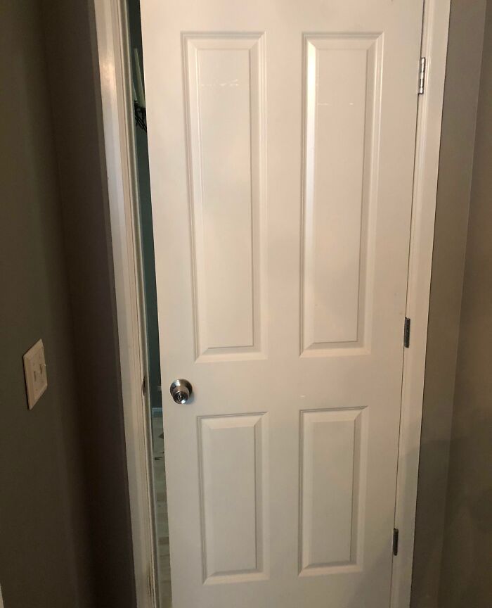 Door installed backward, showcasing infuriating boyfriend's work.