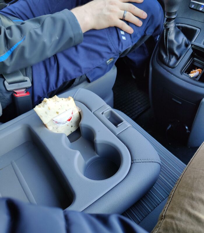 Boyfriend leaves a messy sandwich in the car's cup holder, causing frustration.