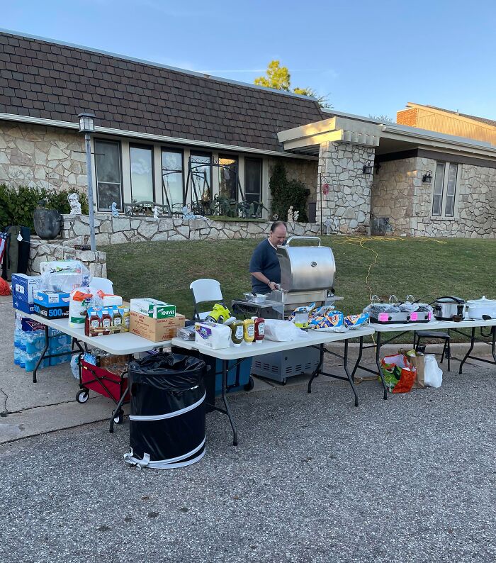 My Neighbor Is The Master Of Halloween. 350 Nathans Hot Dogs, Chili , Cheese, Hot Cocoa And More