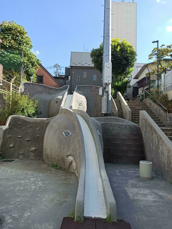 Slides In The Shape Of Elephant Trunks At A Tokyo Park