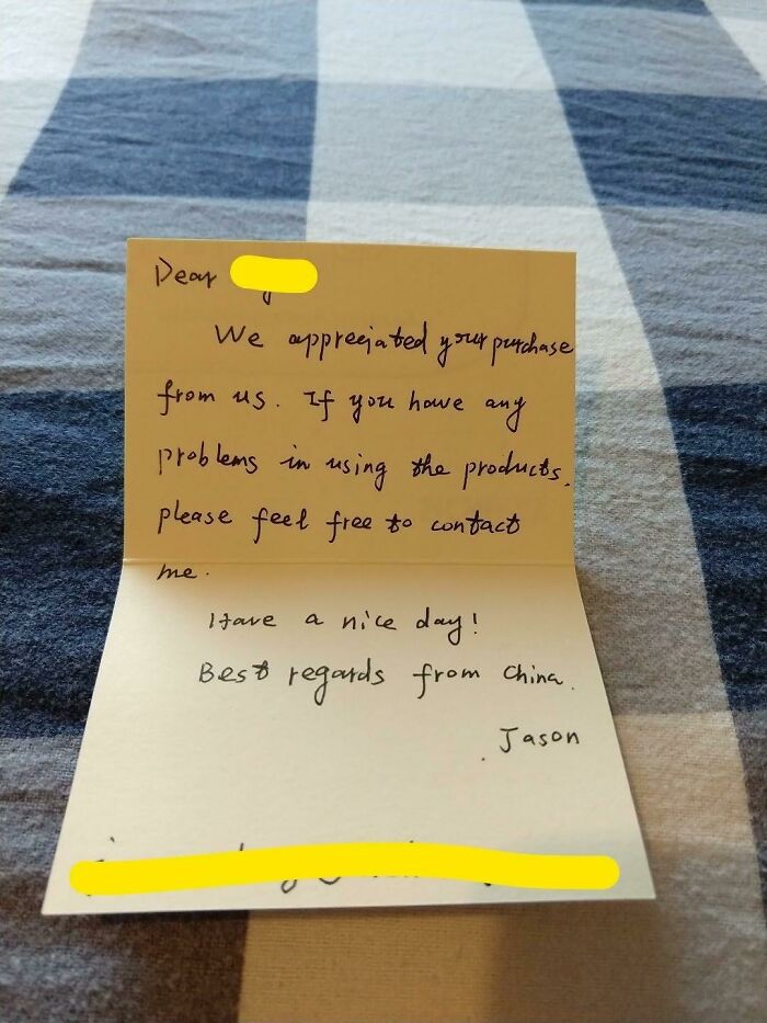 This Handwritten Note I Received With A $13 Product From China