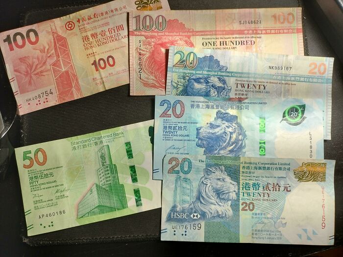 Banks In Hong Kong Are Allowed To Print Their Own Money. There Are 8 Distinct Currency Designs Currently In Circulation (5 Depicted)