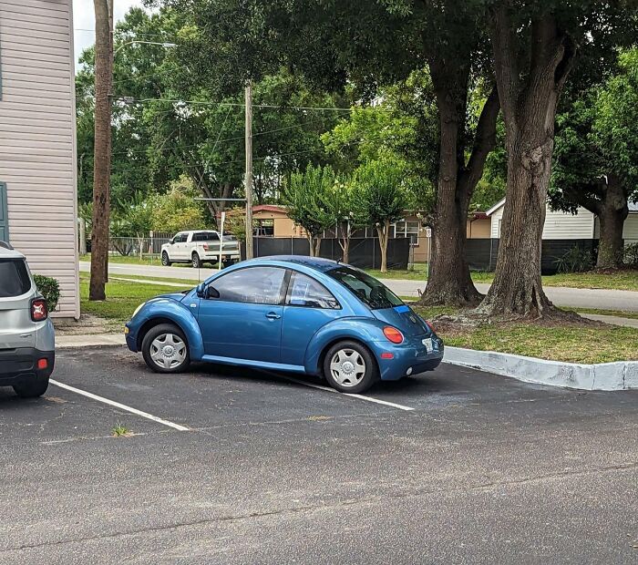 My Neighbor, Everyone. He Parks Like This When His Wife Isn't Home And Moves It Back When She's Back So They Can Both Park On One Of The Few Spots With Shade. This Has Been Happening For Months Already And The Administration Doesn't Do Anything About It